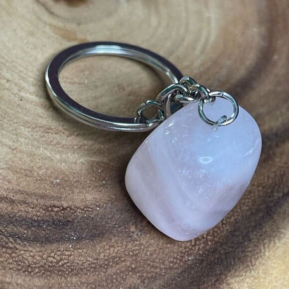 Rose quartz cube keychain key ring pendant chain NEW pink natural - Picture 3 of 7